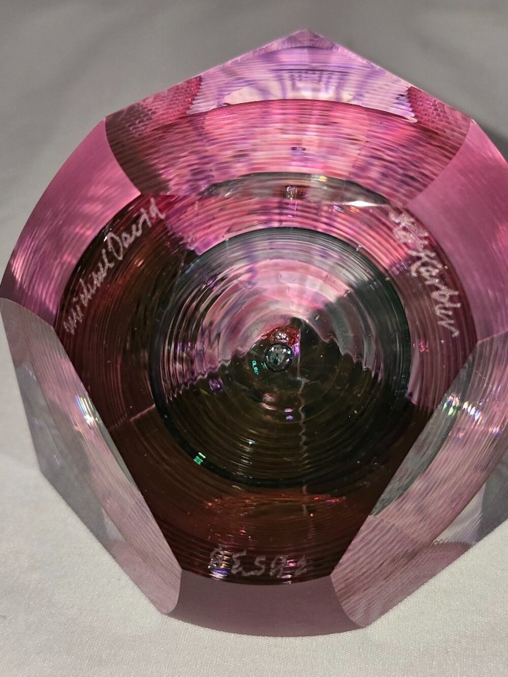 Kit Karbler & Michael David Signed Faceted Paperweight Art Glass Optic Geometric - Picture 8 of 16
